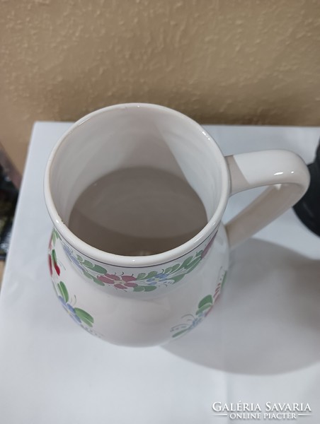 White flower patterned ceramic jug