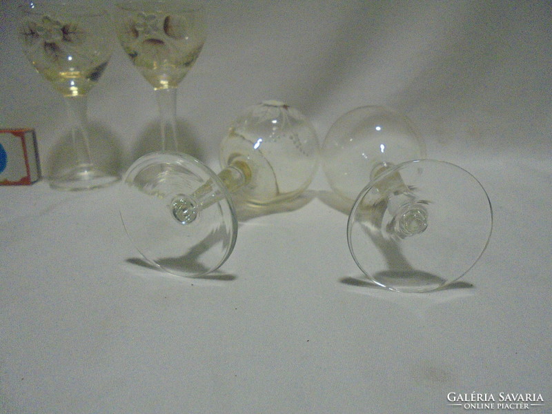 Four old painted glass stemmed liqueur glasses - together