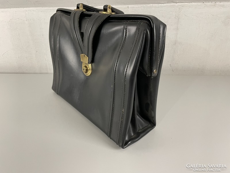 Old black leather briefcase - men's bag