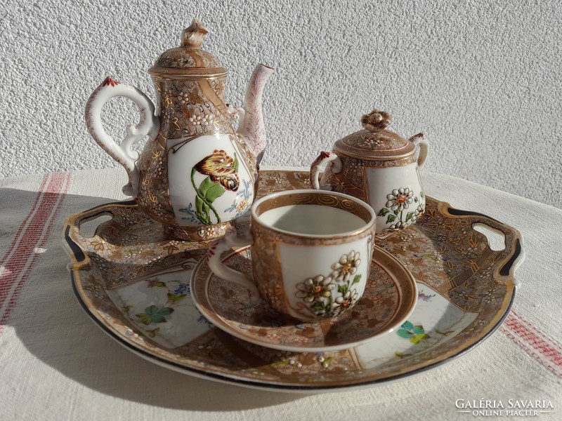 Ó HERENDI CUBASH FISCHER VILMOS PORCELÁN KOMPLETT MOKKÁS SZETT, 1897