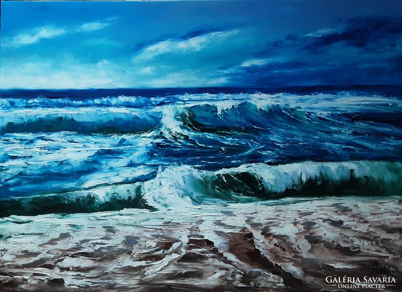 Antiypina galina: sea wave. Oil painting, canvas, painter's knife. 50X70cm