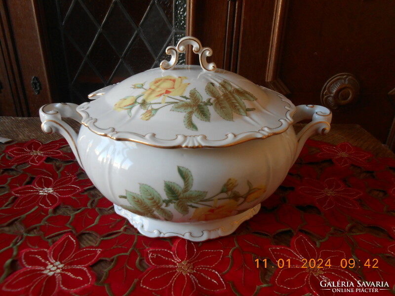 Bowl of Zsolnay yellow rose patterned soup