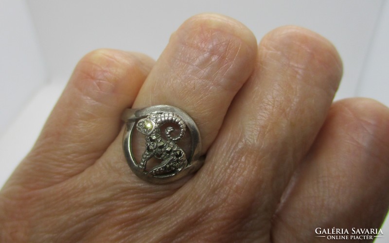 Special antique handmade horoscope silver ring with marcasite Aries