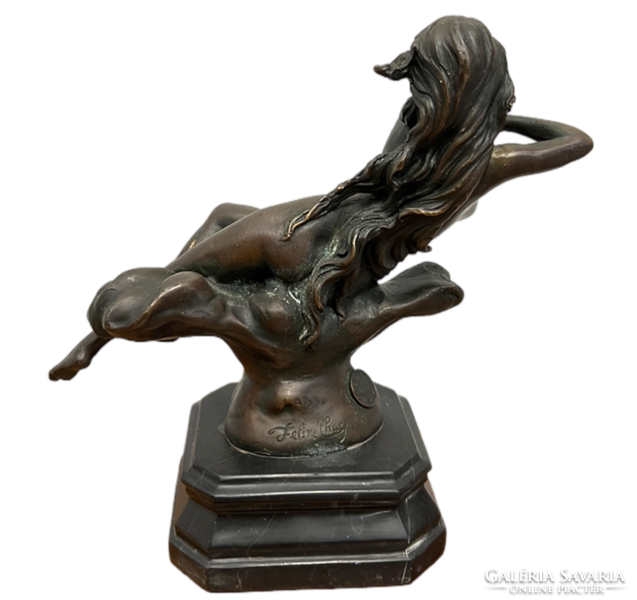 Felix-maurice charpentier - shooting star female nude bronze statue on pedestal