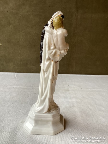 Szűz Mária a kisdeddel antik porcelán szobor 20 cm.