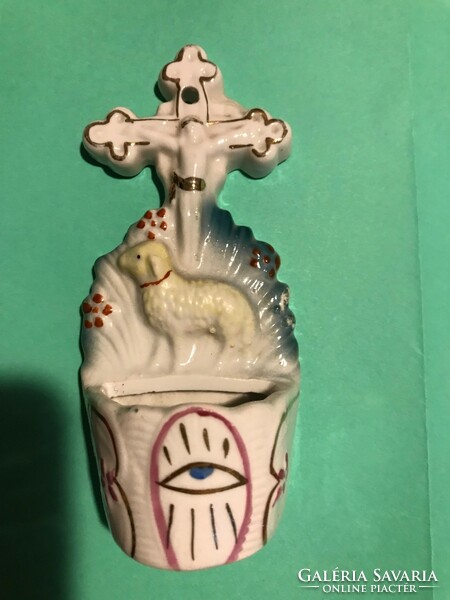 White porcelain, wall holy water tank. Size: 12.5x5.5 cm on the back: inscription 699a.Xx.Szd.First half.