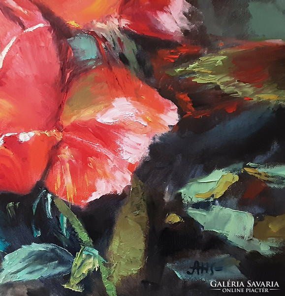 Antiypina galina: three roses. Based on Lindsey kustush. Oil painting, canvas, painter's knife. 58X58cm