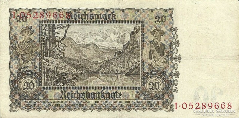 20 Reichsmark swastika 1939 Germany 1.