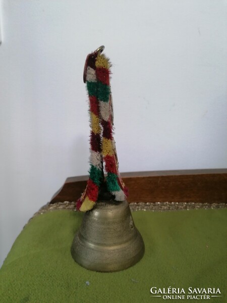 Copper bell with leather strap, cattle and shepherd decoration