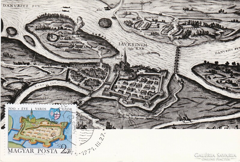 Győr Castle from the time of the Végvár battles against the Turks in 1594 - cm postcard from 1971