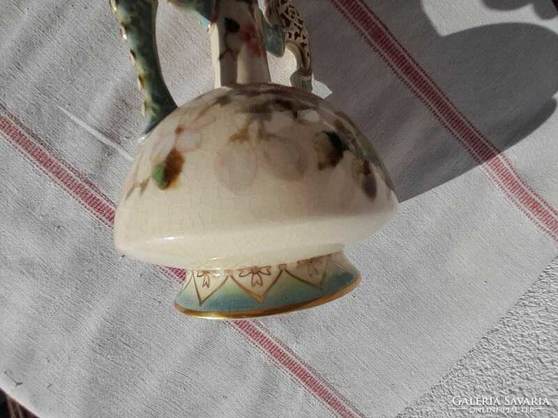 Zsolnay antique decorative ceramic vase with cherry blossom decoration, 1880s