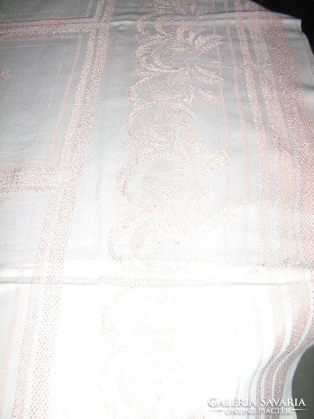 Beautiful antique vintage fruity pastel pink damask tablecloth