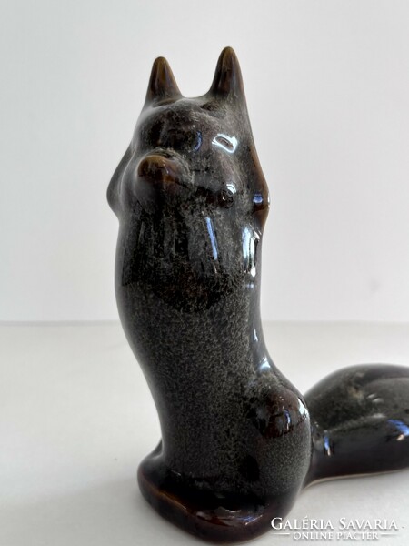 Retro, vintage fired glazed, ceramic fox figure, statue