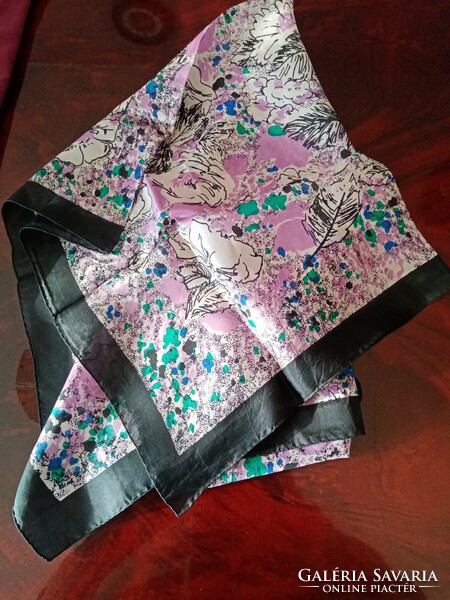 Colorful Chinese 100% silk scarf with label - black - purple - green ...