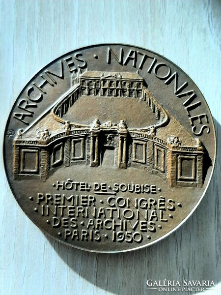 Archive Paris 1950 bronze commemorative medal, plaque Jules Michelet head of the historical department