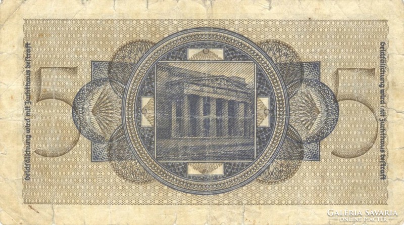 5 reichsmark horogkeresztes 1939-45 Németország 7 jegyű sorszám 1.