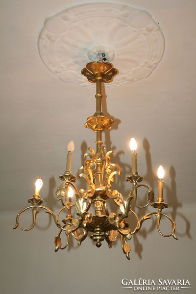 Hatkarú aranyozott fa csillár 115x85cm -- hatágú hatkaros faragott fa mennyezeti lámpa