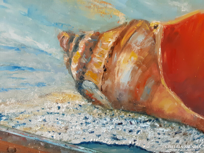 Antiipina galina: clams with sea foam. Oil painting, canvas. 70X50cm
