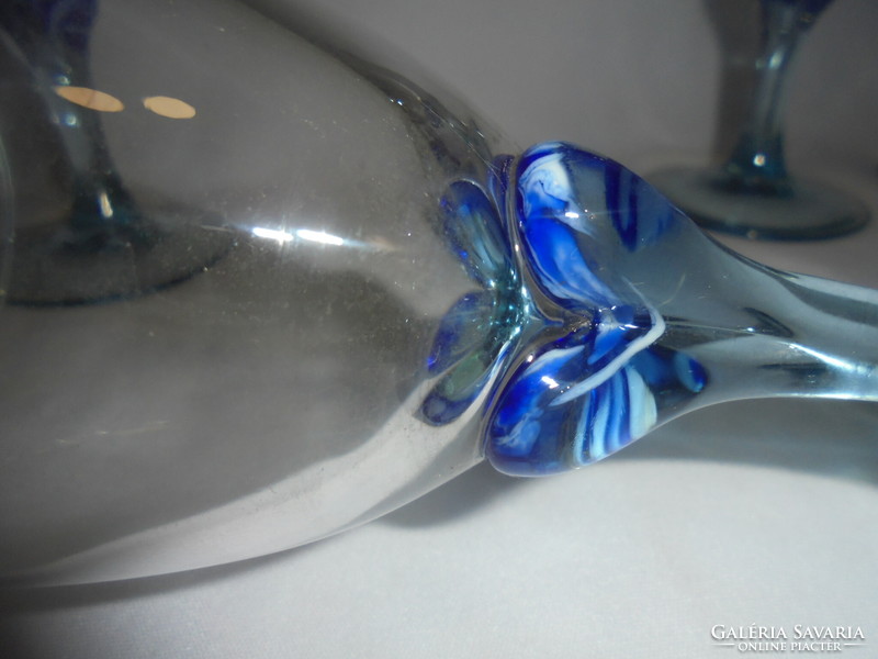 Five old, pale blue glass goblets and glasses - together