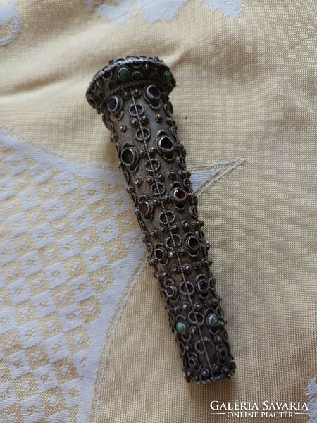Antique silver 18-19 walking stick handle embellished with precious stones