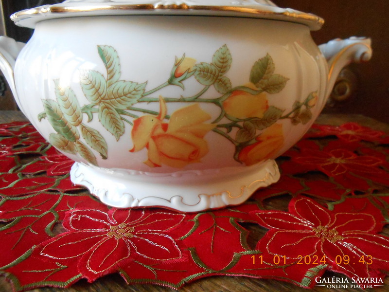 Bowl of Zsolnay yellow rose patterned soup
