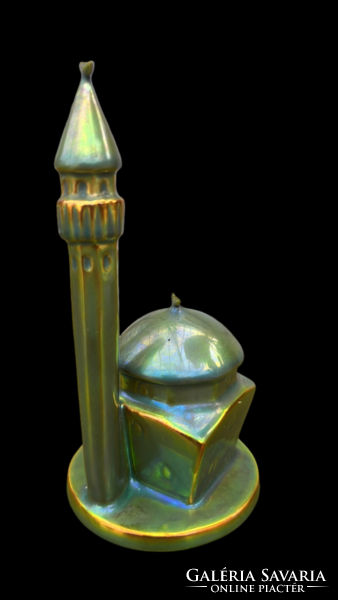 Zsolnay green eosin glazed mosque with minaret