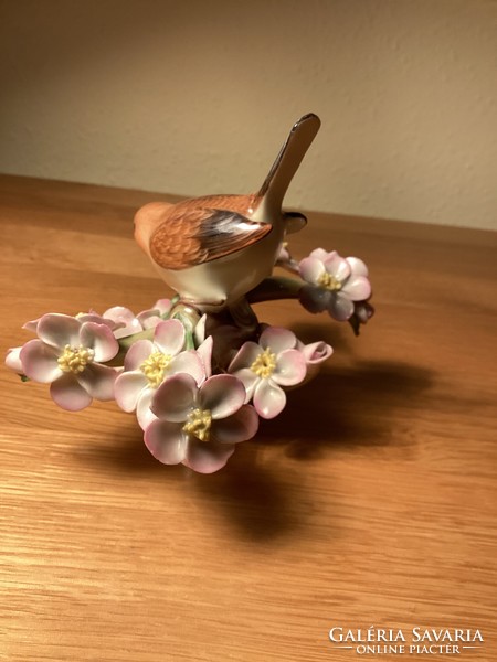 Herendi virágom ülő porcelán pinty madár.