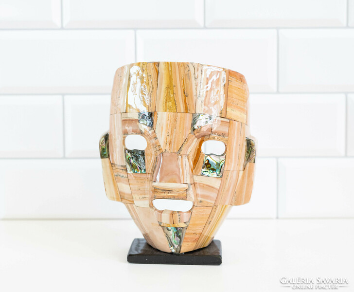 Maya / Aztec death mask - stone mosaic sculpture - sacred object from Mexico