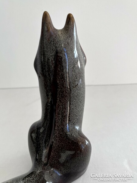 Retro, vintage fired glazed, ceramic fox figure, statue