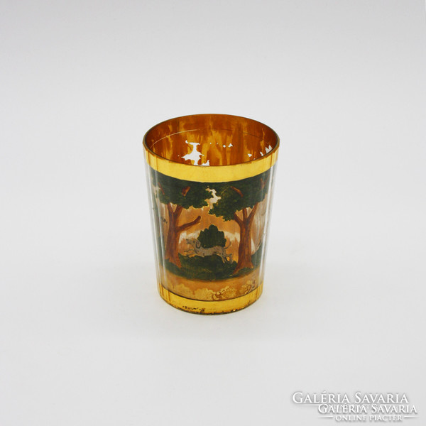 ​Zwischengoldglas, glass cup with a hunting motif - m429