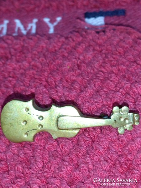 Vintage very old retro women's badge pin brooch copper violin from the 1940s-50s