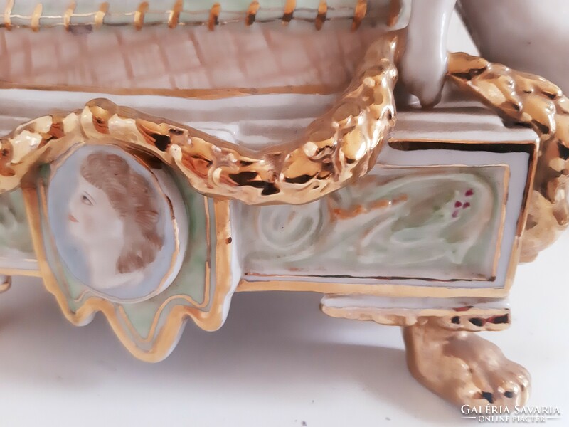 Old marked angelic, puttous, gilded porcelain bowl, centerpiece