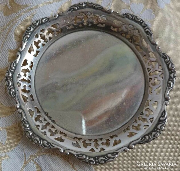 Antik ezüst poháralátét - áttört peremű ezüst tál