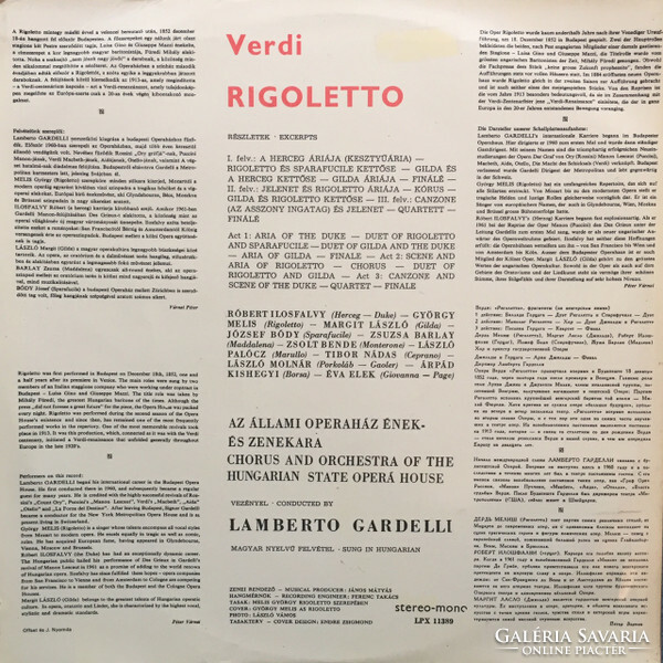Verdi, melis, ilosfalvy, gardelli - rigoletto - excerpts (lp, album)