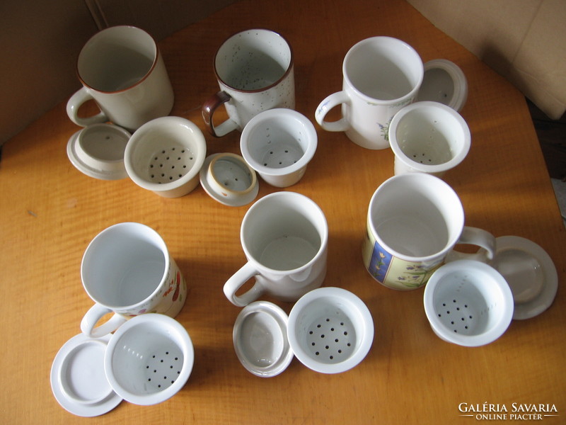 Set of 9 medical tea mugs with filters, lids and lids