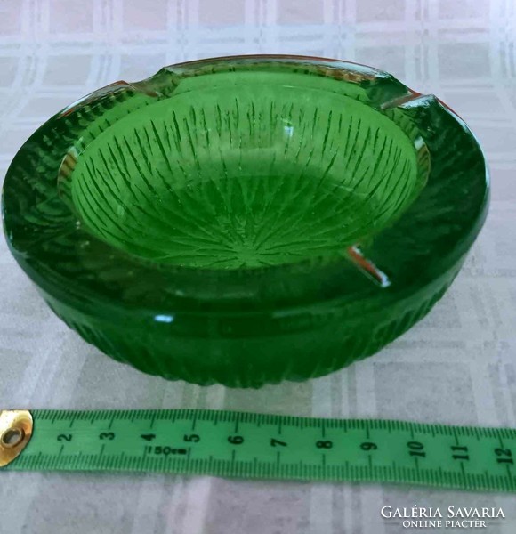 Retro heavy green glass table ashtray for sale