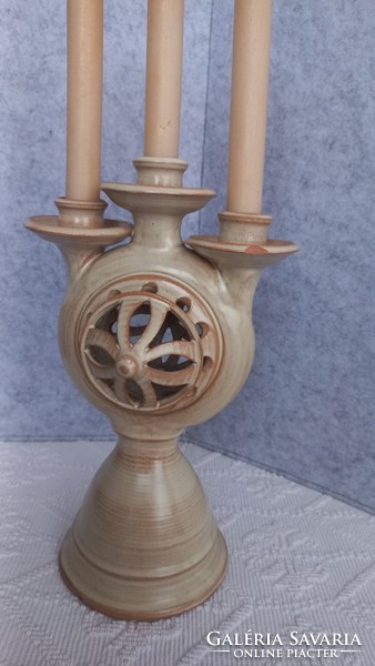 Unique, glazed 3-pronged ceramic candle holder, xx.No. Second half, handmade
