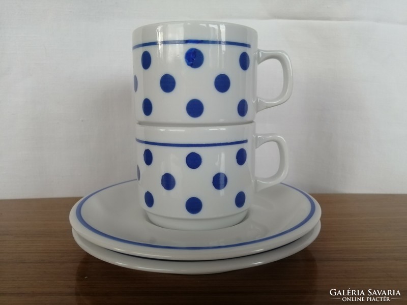 Zsolnay  kék pöttyös kávés / mokkás csésze kistányérral