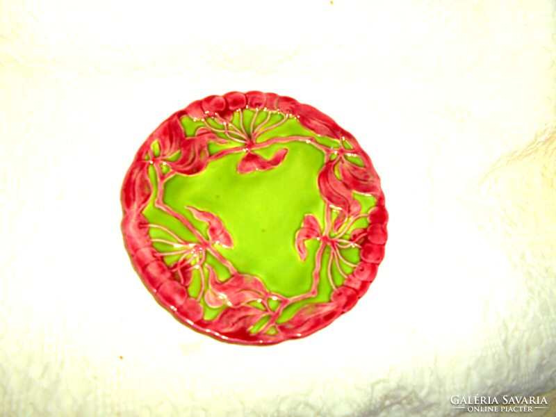 Art Nouveau majolica plate with cherry pattern from Körmöcbánya