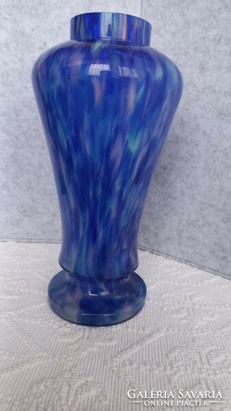 Bohemia art deco blue speckled thick glass vase, made with injection glass technique /ruckl glass factory/