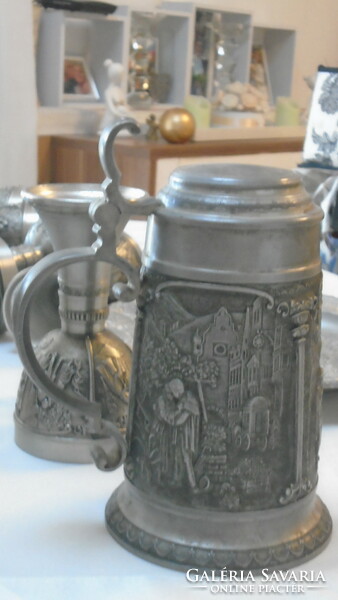 Old pewter objects in one