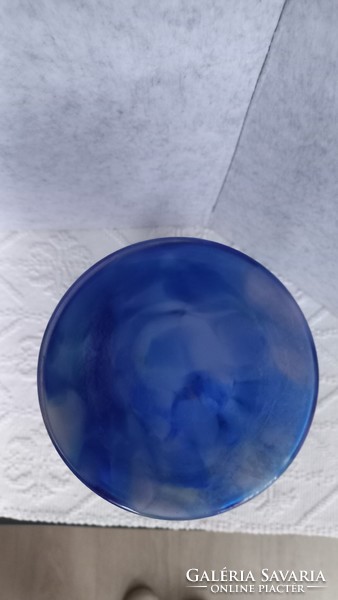 Bohémia art deco kék pettyes vastagüveg váza, fröccsüveg technikával készült /Ruckl Glass gyár/