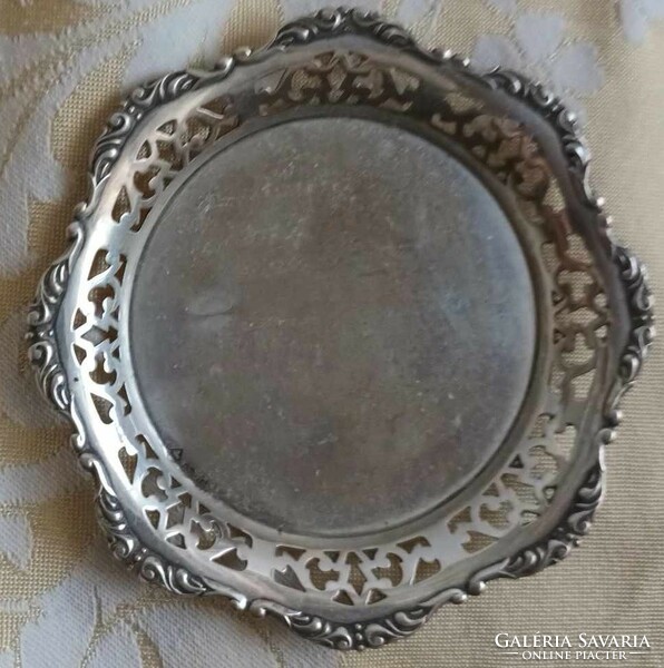 Antik ezüst poháralátét - áttört peremű ezüst tál