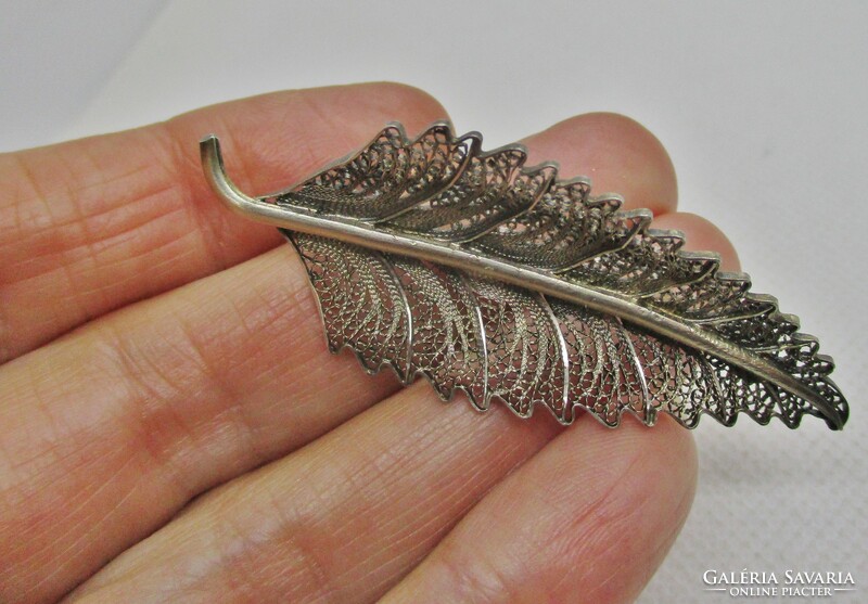 Wonderful antique silver leaf brooch