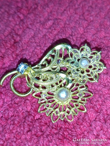 Vintage old retro women's badge pin brooch copper flower from the 1960s