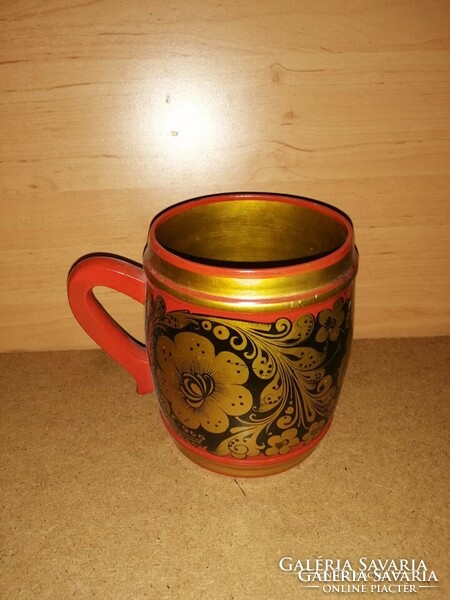 Old hand-painted, lacquered, Russian wooden jug (6p)