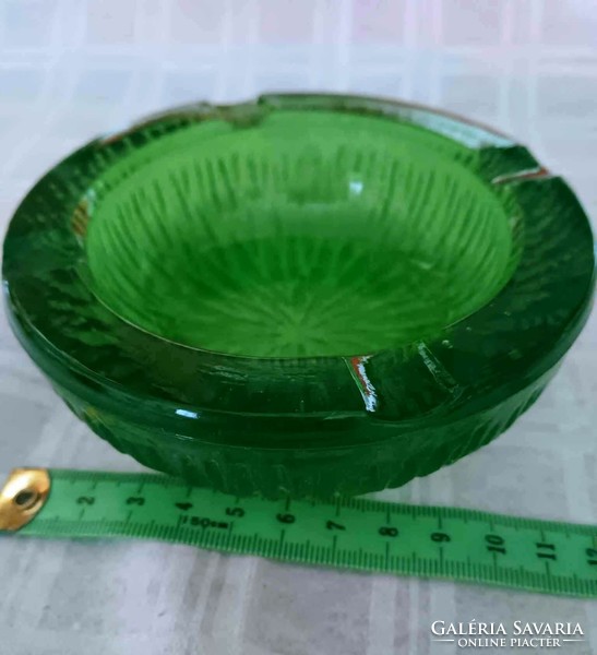 Retro heavy green glass table ashtray for sale