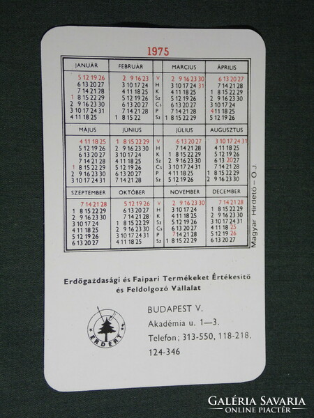 Card calendar, Erdért wood industry processing company, Budapest, graphic drawing, map, 1975, (5)