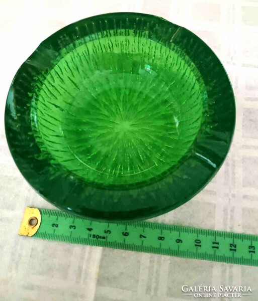 Retro heavy green glass table ashtray for sale