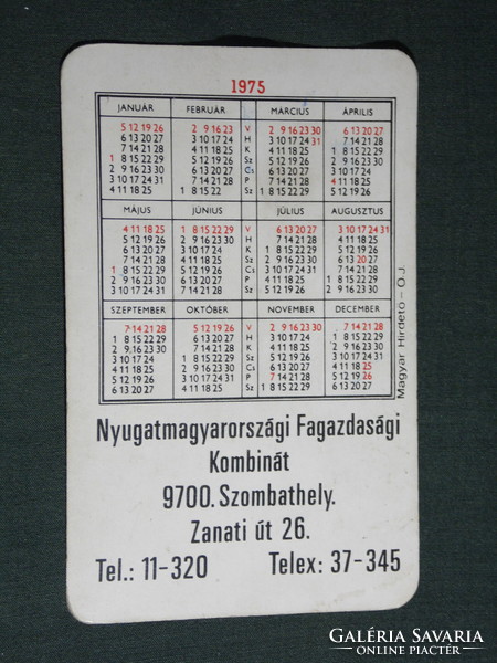 Kártyanaptár, NYFK fagazdasági kombinát, Szombathely, grafikai, 1975,   (5)